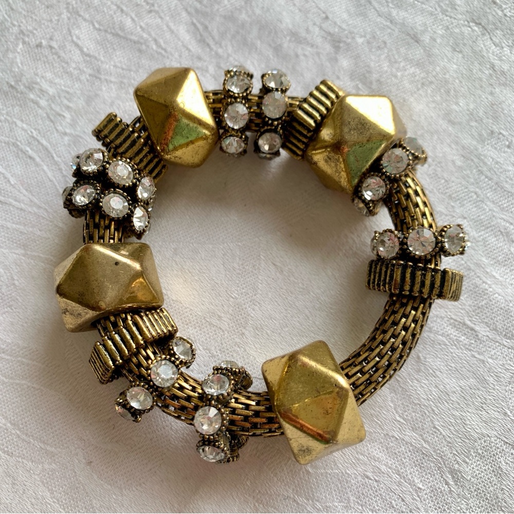 Vintage Metal Rhinestone Steampunk Stretch Bracelet